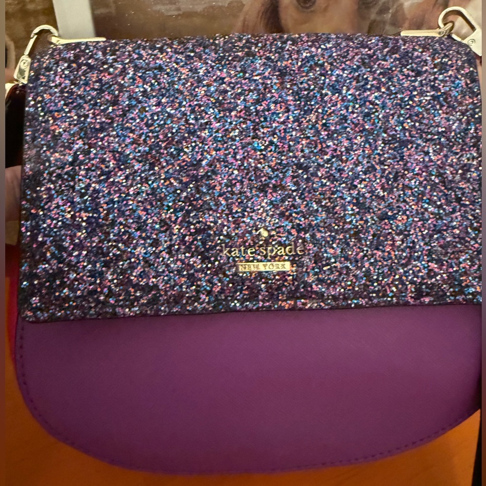 kate spade Purple Glitter Flap Crossbody Bag with Black Strap - Picture 9 of 15